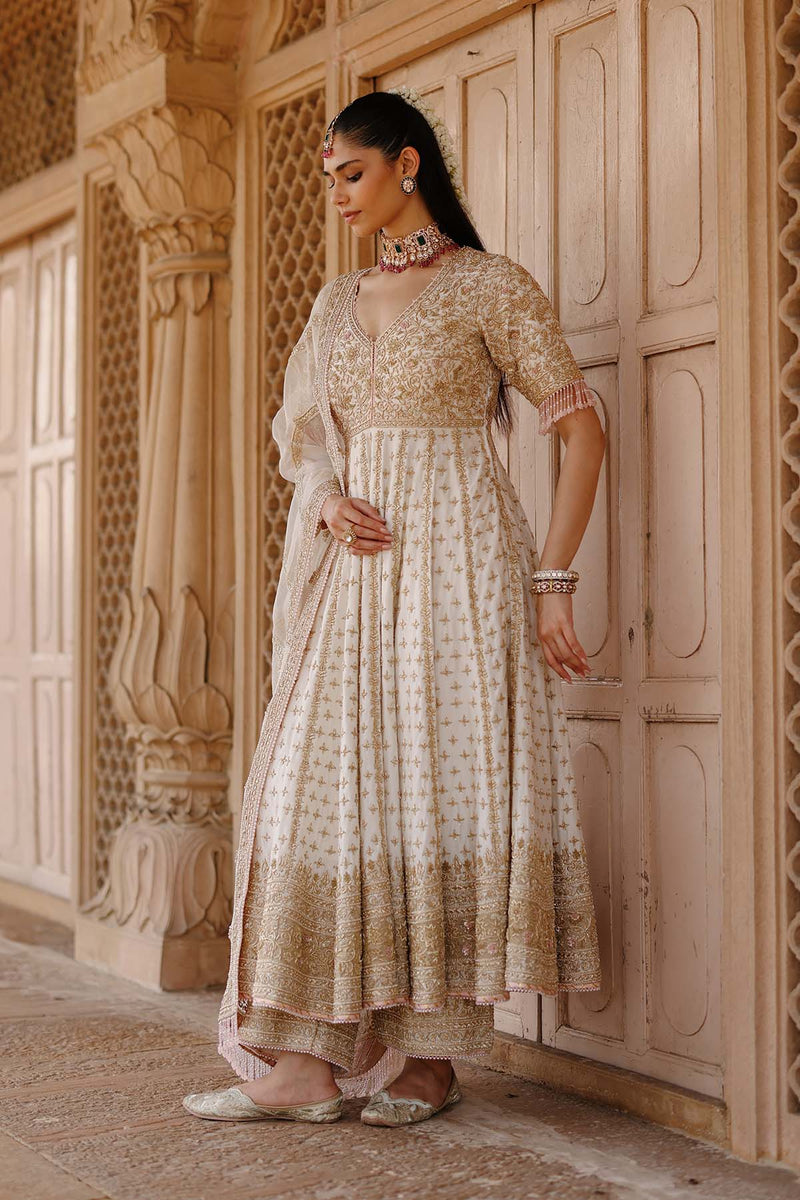 Nafees  - Daisy Ivory Kalidaar Anarkali Set with Palazzo & Dupatta