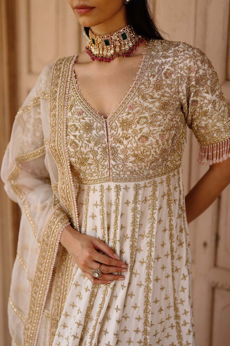 Nafees  - Daisy Ivory Kalidaar Anarkali Set with Palazzo & Dupatta