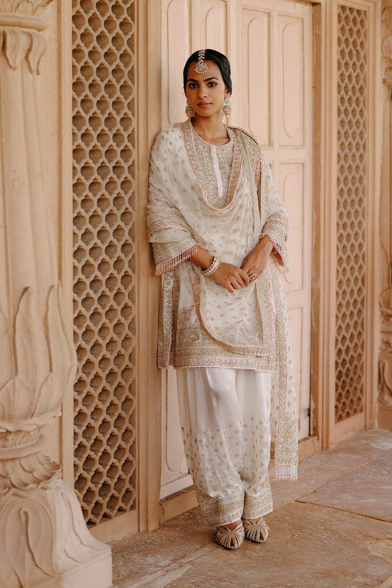 Ansha - Daisy Ivory Short Kurta Set with Salwar & Dupatta