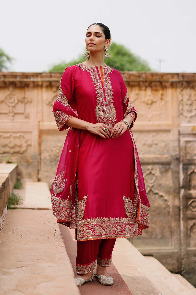 Arwa - Hot Pink Long Kurta Set with Salwar & Dupatta