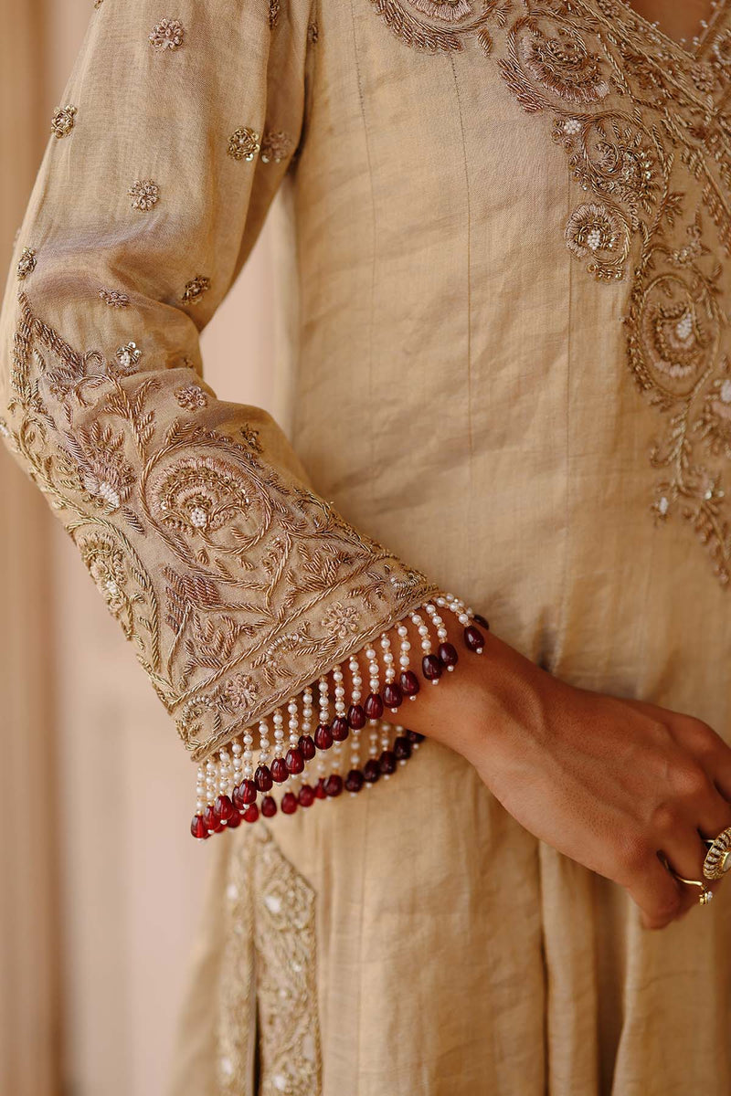 Rooh - Gold Tissue Long Kalidaar Anarkali Set with Palazzo & Dupatta