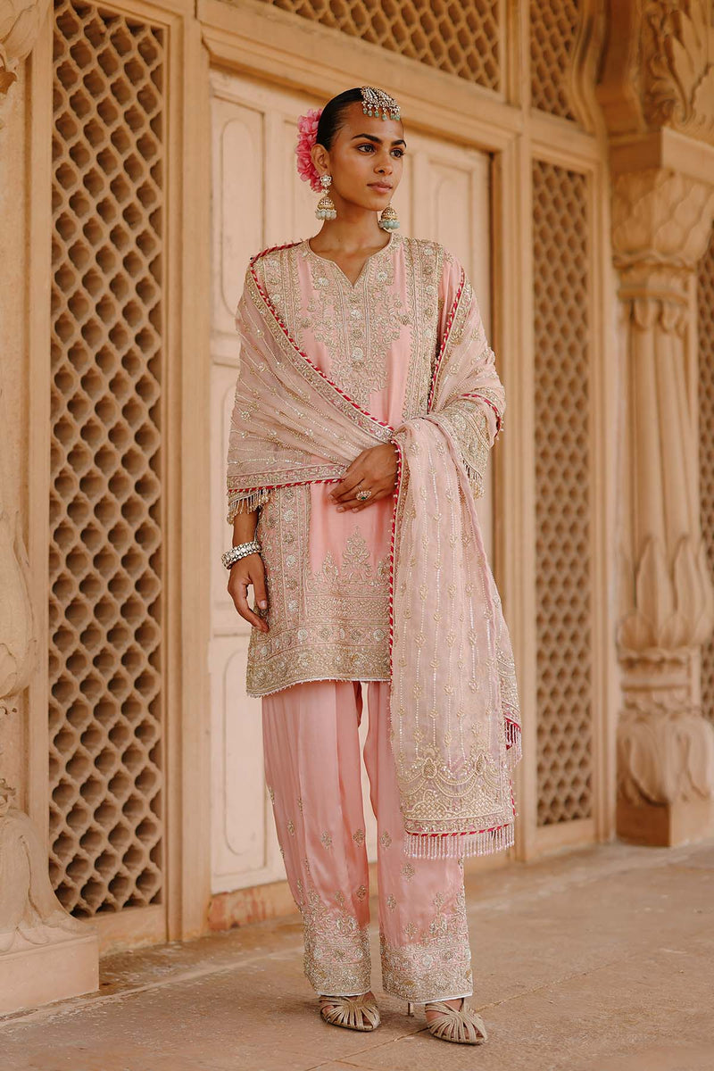 Elaya - Pink Short Kurta Set with Matching Salwar & Dupatta