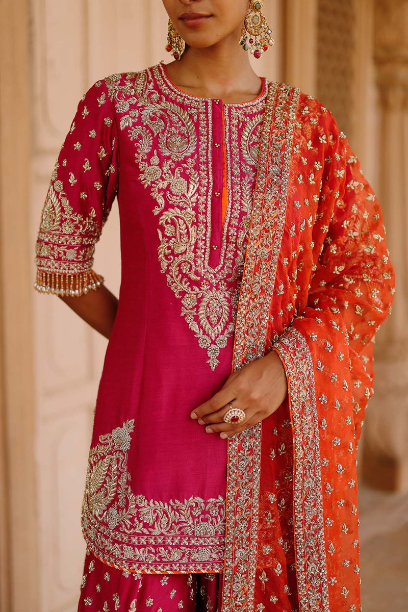 Maysam - Hot Pink Kurta Set with Sharara & Dupatta