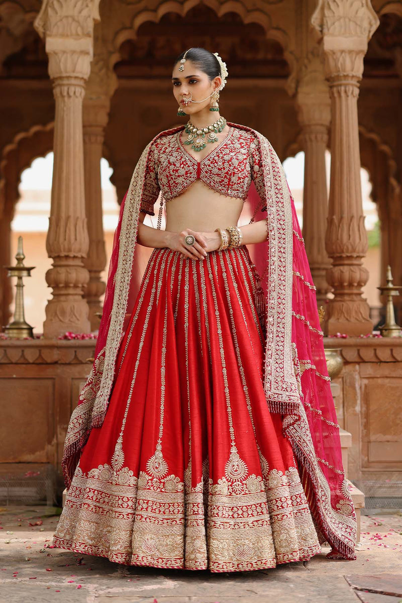 Roha - Deep Red Lehenga Set with Blouse & Dupatta