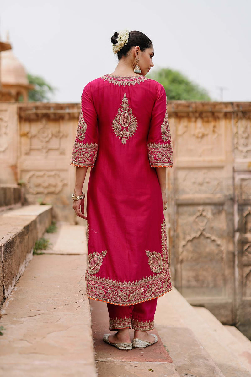 Arwa - Hot Pink Long Kurta Set with Salwar & Dupatta