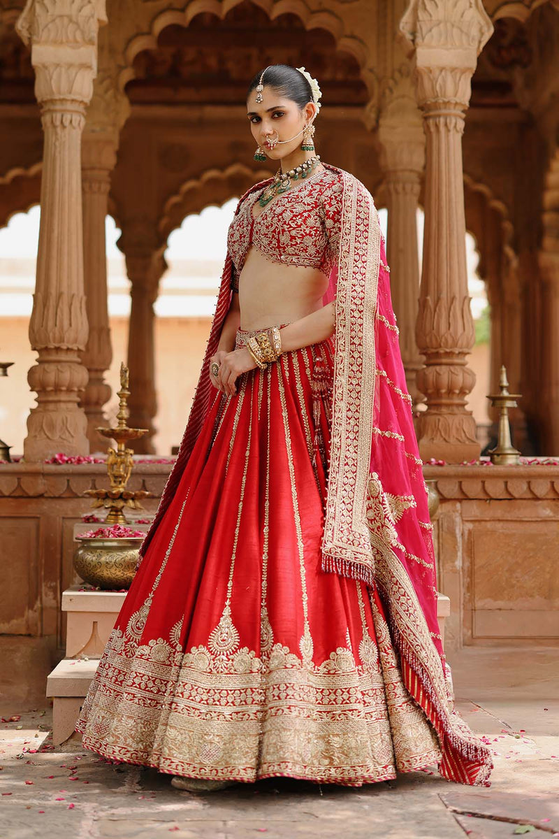 Roha - Deep Red Lehenga Set with Blouse & Dupatta