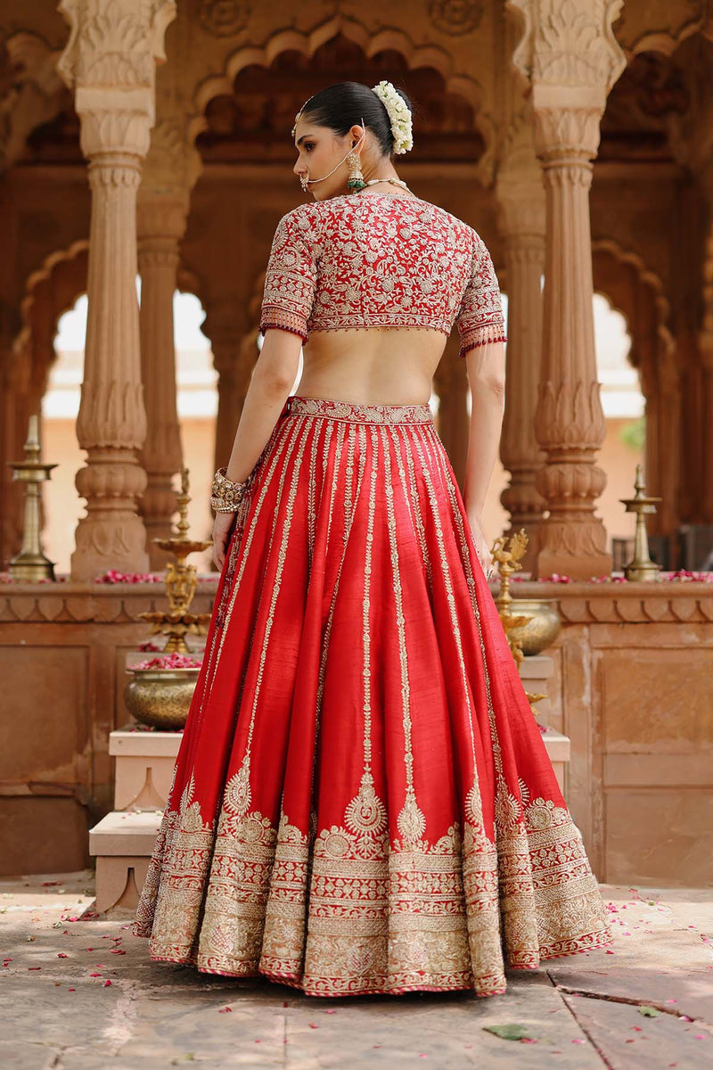 Roha - Deep Red Lehenga Set with Blouse & Dupatta