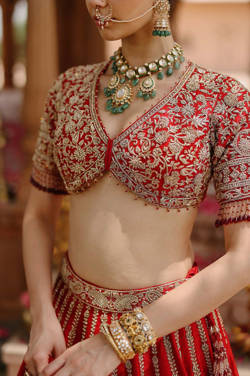 Roha - Deep Red Lehenga Set with Blouse & Dupatta