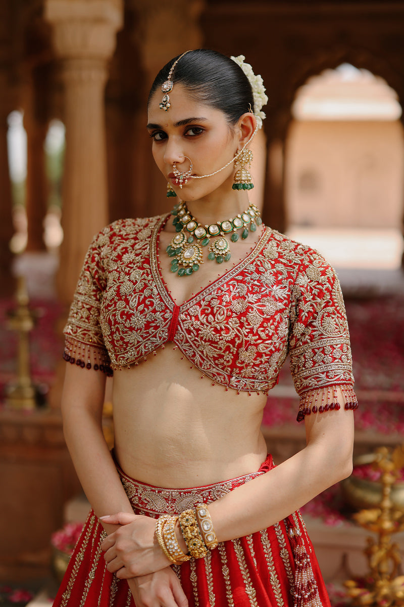 Roha - Deep Red Lehenga Set with Blouse & Dupatta