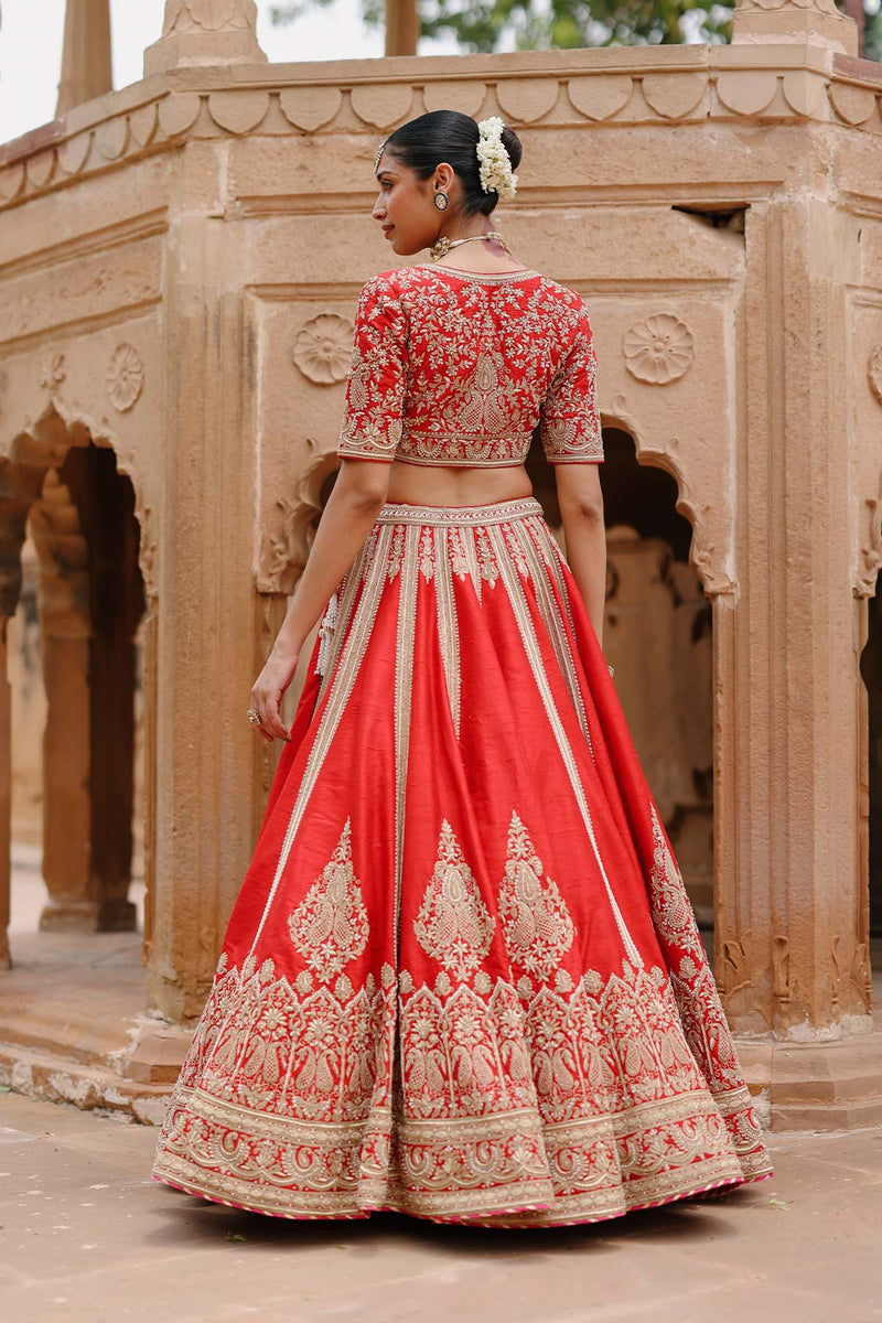 Mahroz - Deep Red Lehenga Set with Blouse & Dupatta