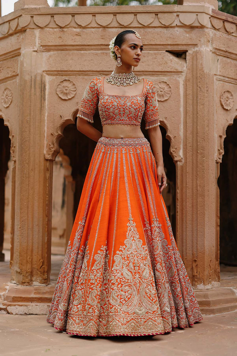 Nagma  - Orange Lehenga Set with Blouse & Hot Pink Dupatta