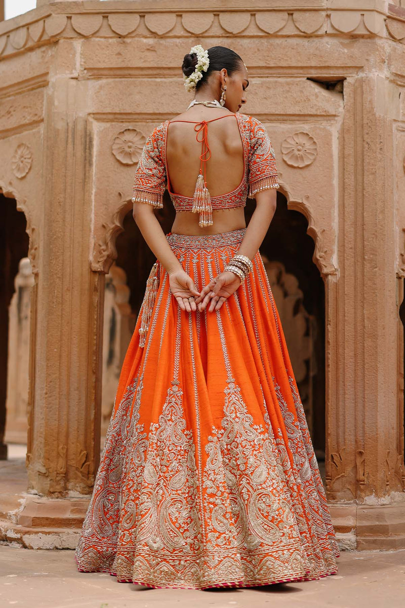 Nagma  - Orange Lehenga Set with Blouse & Hot Pink Dupatta