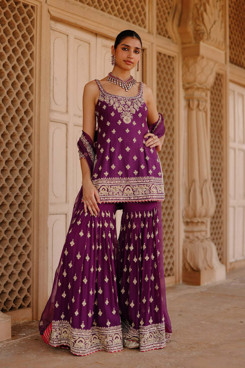 Shahbano - Deep Purple Kurta Set with Garara & Dupatta