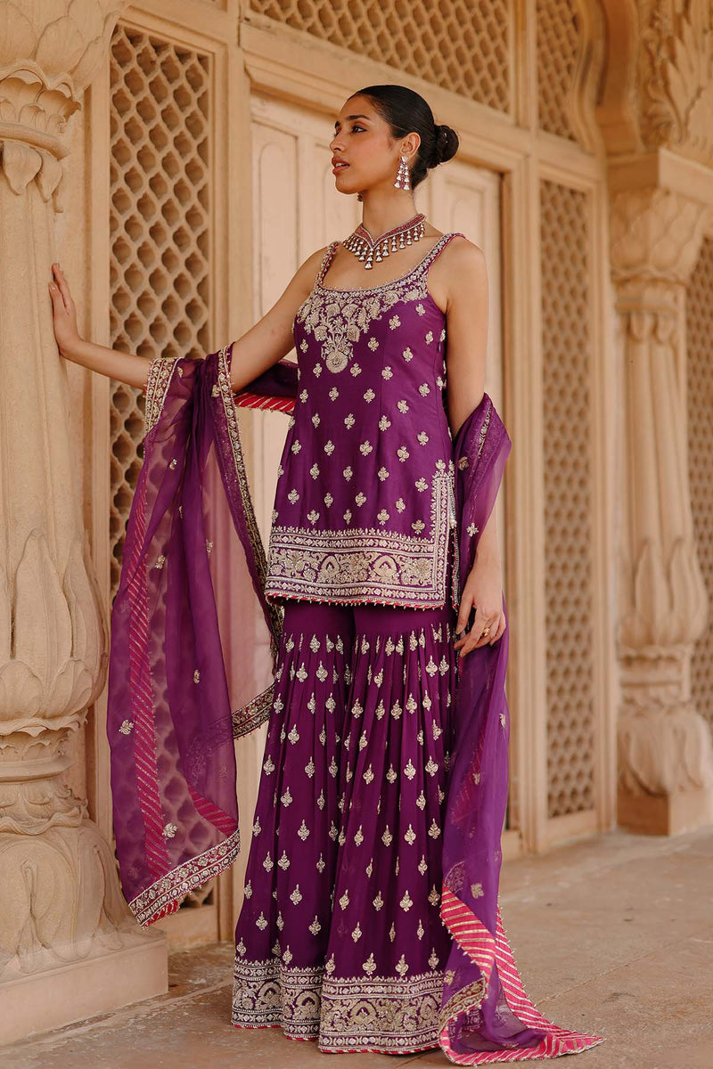 Shahbano - Deep Purple Kurta Set with Garara & Dupatta