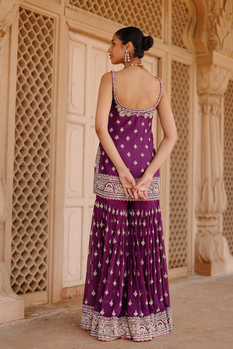 Shahbano - Deep Purple Kurta Set with Garara & Dupatta