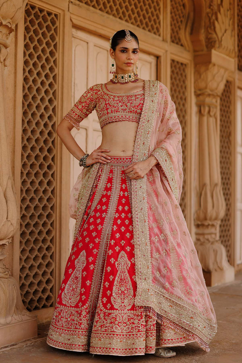 Nusrat - Hot Pink Kali-in-Kali Lehenga Set with Blouse & Dupatta