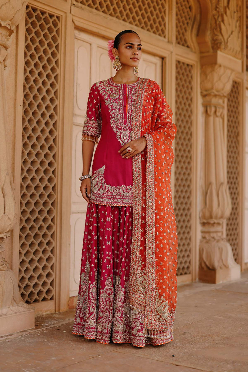 Maysam - Hot Pink Kurta Set with Sharara & Dupatta