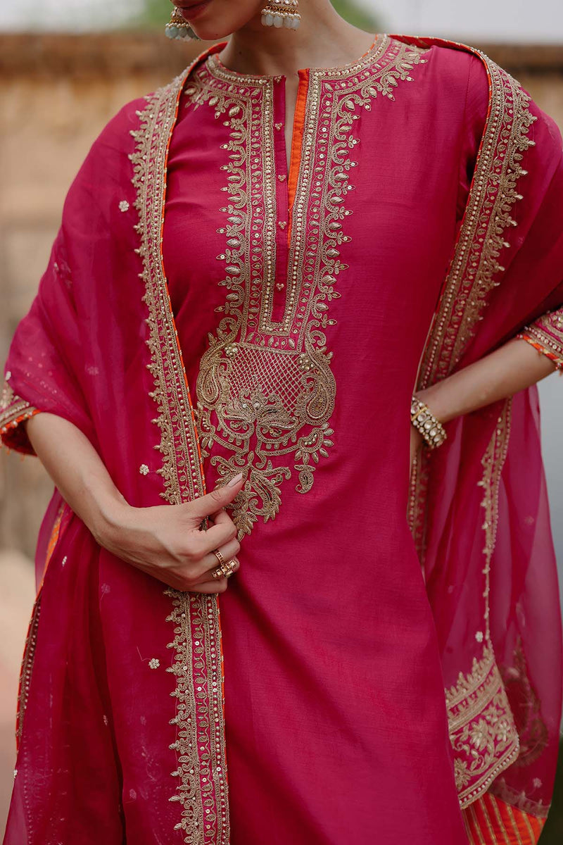 Arwa - Hot Pink Long Kurta Set with Salwar & Dupatta