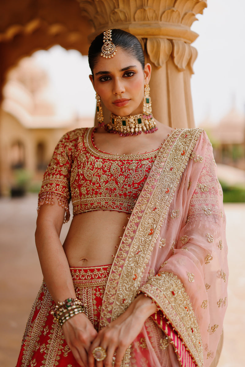 Nusrat - Hot Pink Kali-in-Kali Lehenga Set with Blouse & Dupatta