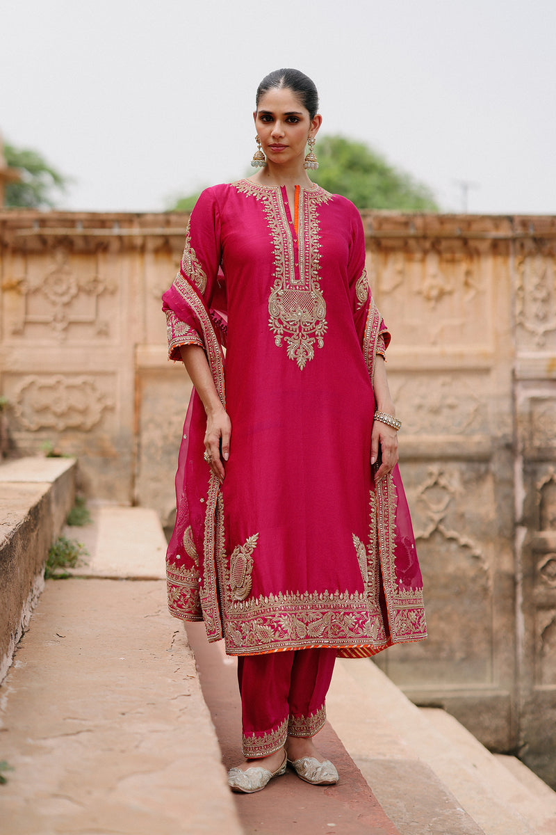 Arwa - Hot Pink Long Kurta Set with Salwar & Dupatta
