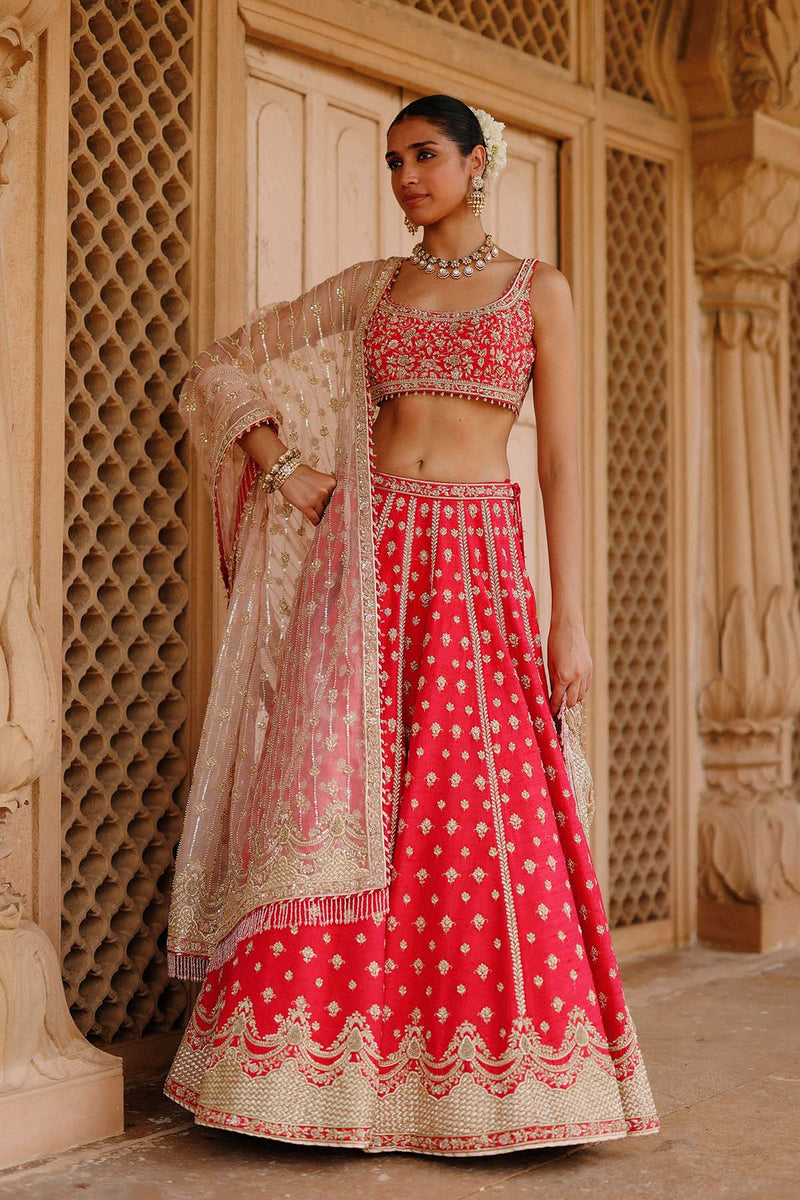 Noorbano - Hot Pink Lehenga Set with Blouse & Dupatta