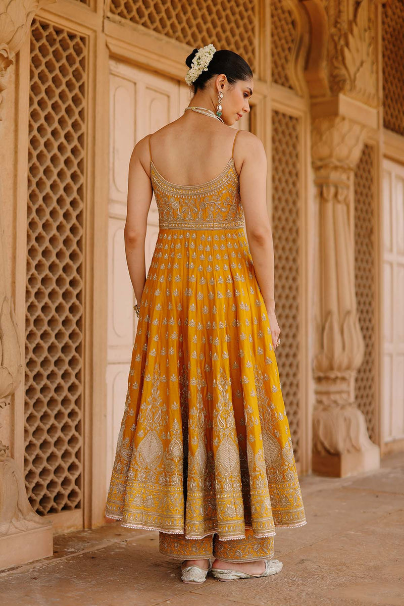 Afraa - Mustard Anarkali Set with Palazzo & Dupatta