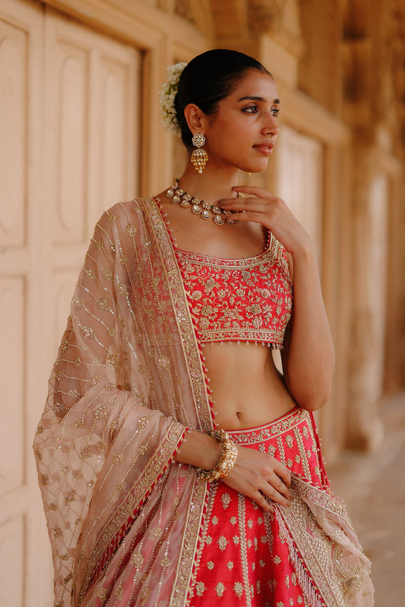 Noorbano - Hot Pink Lehenga Set with Blouse & Dupatta
