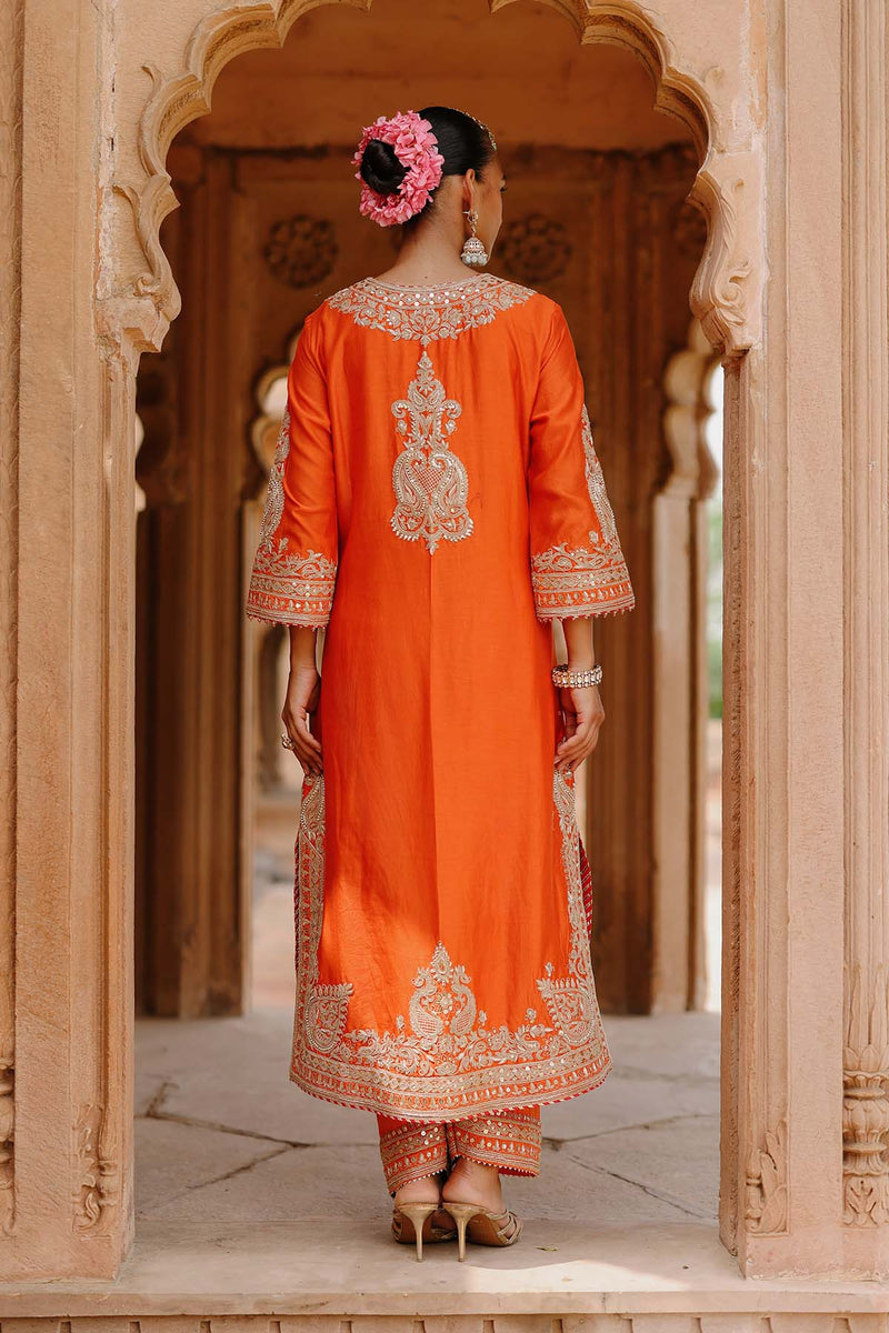 Umaira - Burnt Orange Long Kurta Set with Salwar & Dupatta