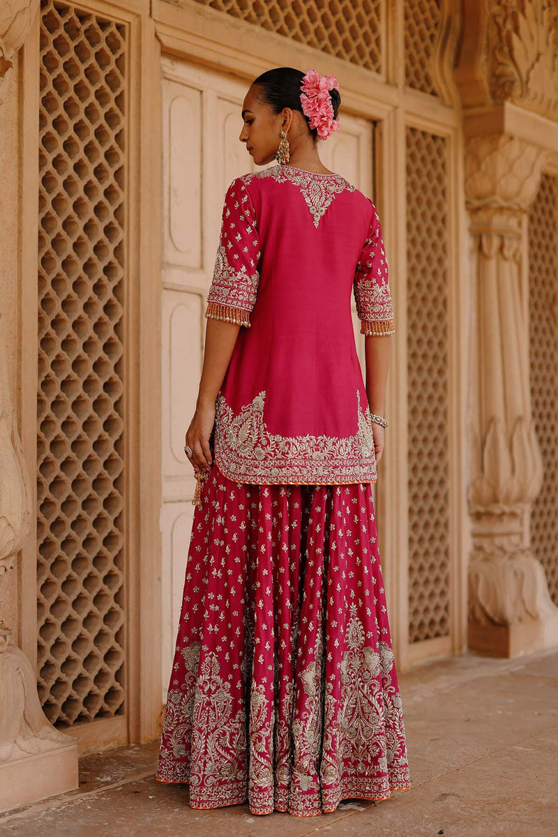 Maysam - Hot Pink Kurta Set with Sharara & Dupatta