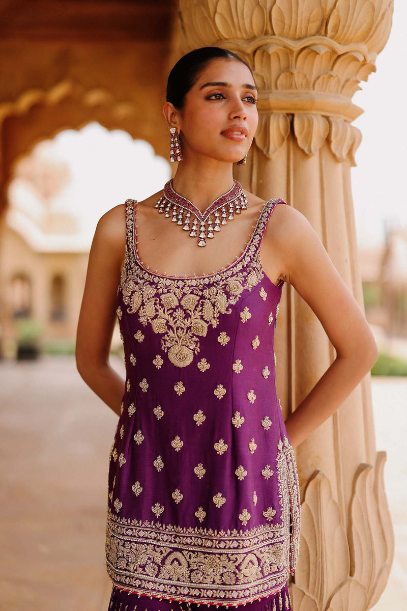 Shahbano - Deep Purple Kurta Set with Garara & Dupatta