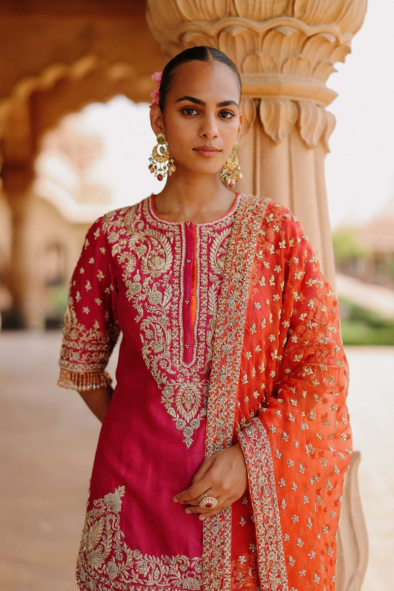 Maysam - Hot Pink Kurta Set with Sharara & Dupatta