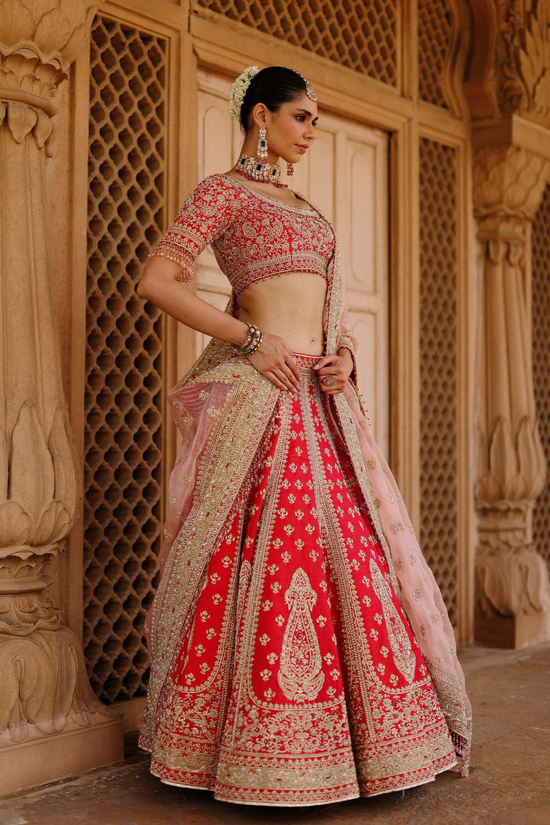Nusrat - Hot Pink Kali-in-Kali Lehenga Set with Blouse & Dupatta