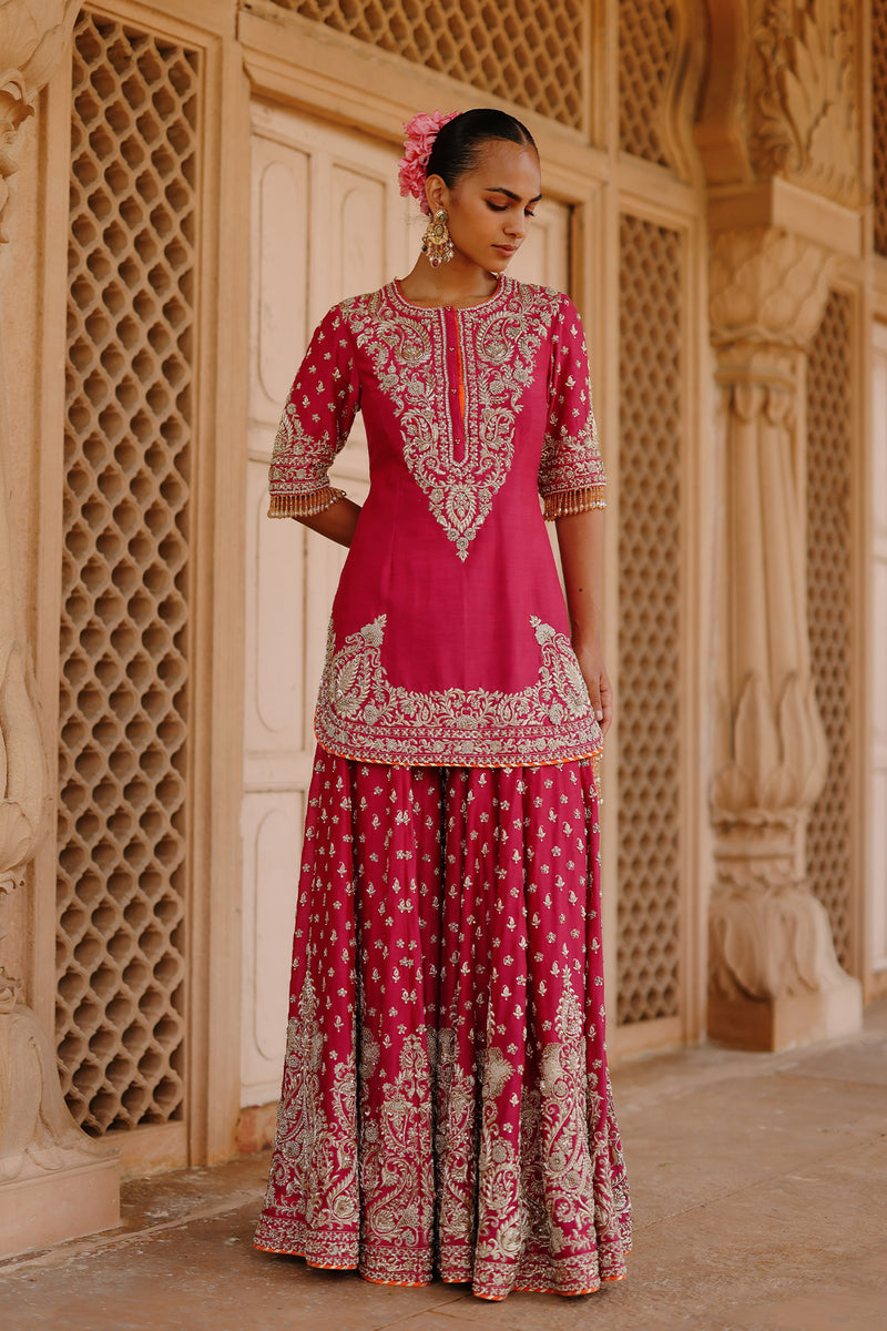 Maysam - Hot Pink Kurta Set with Sharara & Dupatta