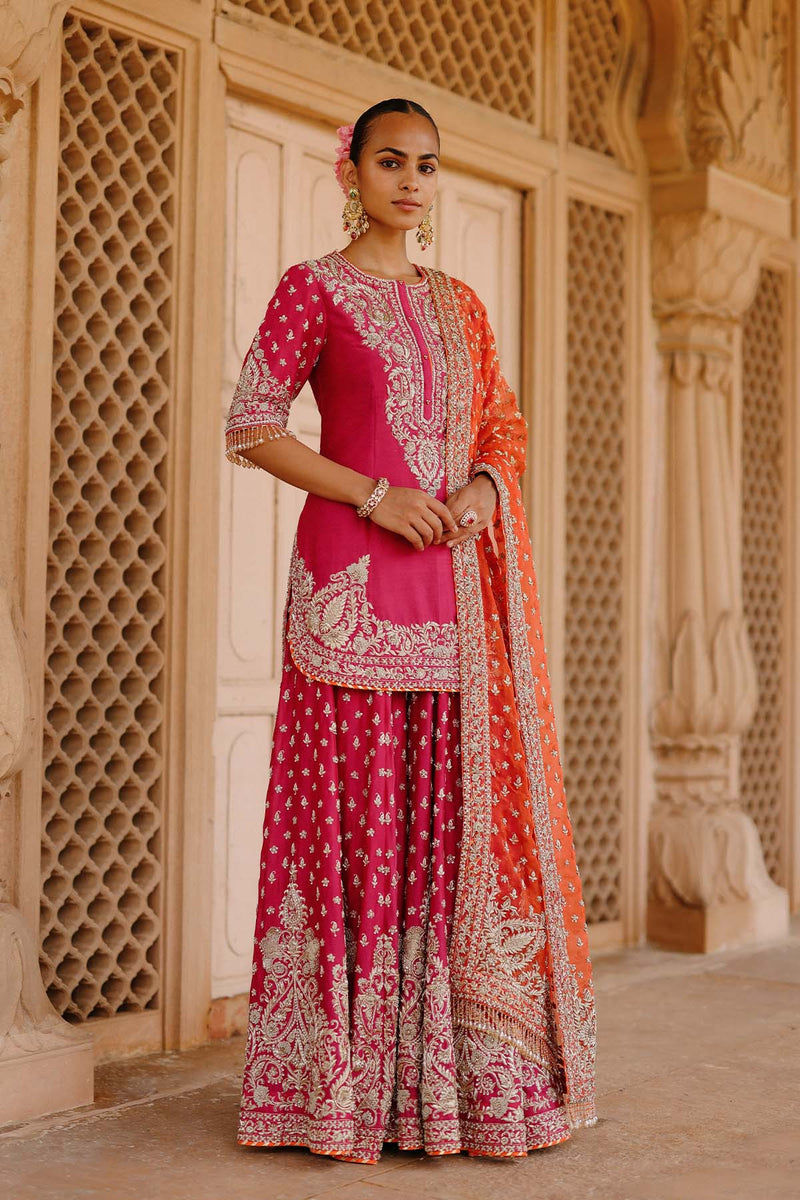 Maysam - Hot Pink Kurta Set with Sharara & Dupatta