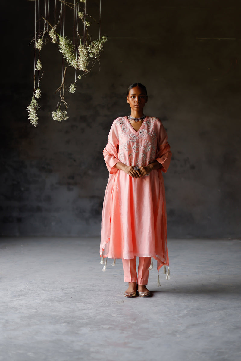 Gulabi Zariha Kurta Set