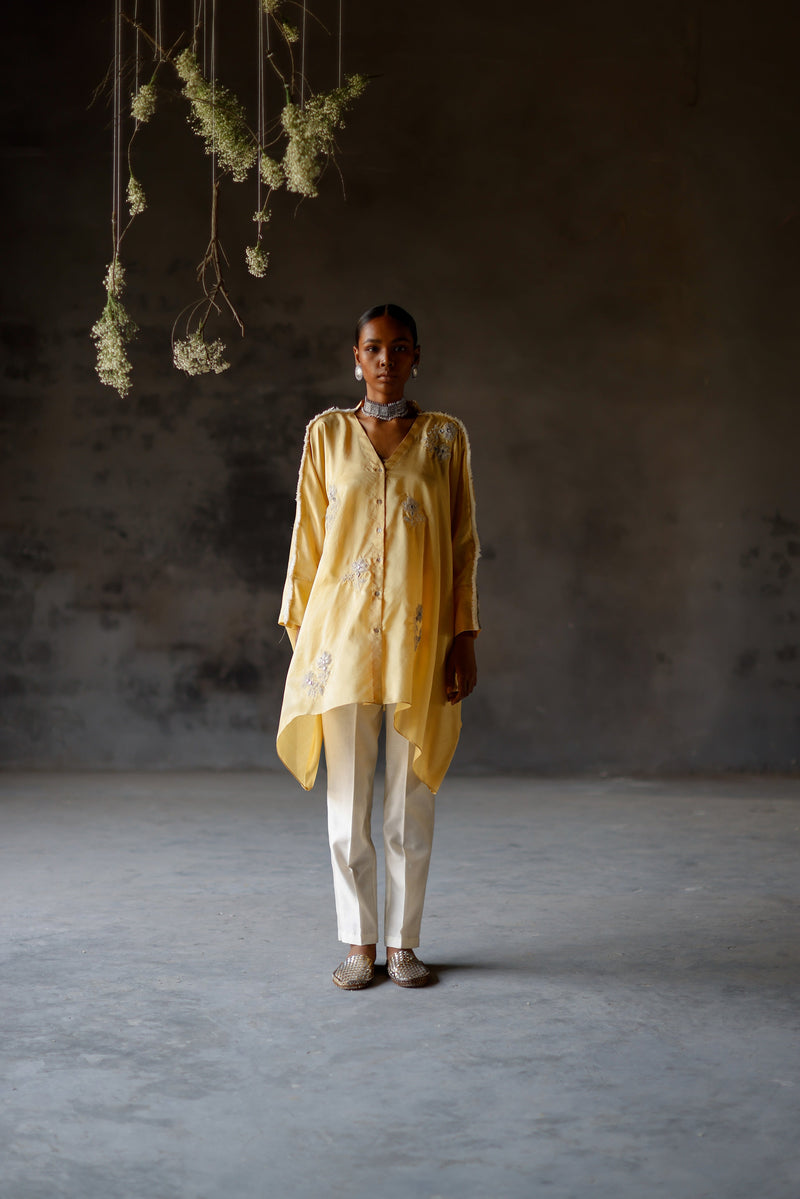 Yellow Roli Silk Kameez Set