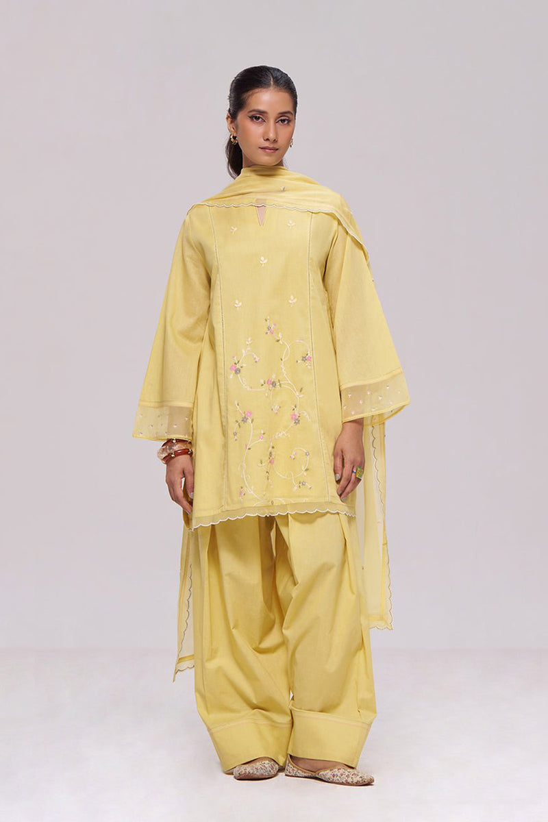Sulphur Yellow Mul-Chanderi Kurta Set