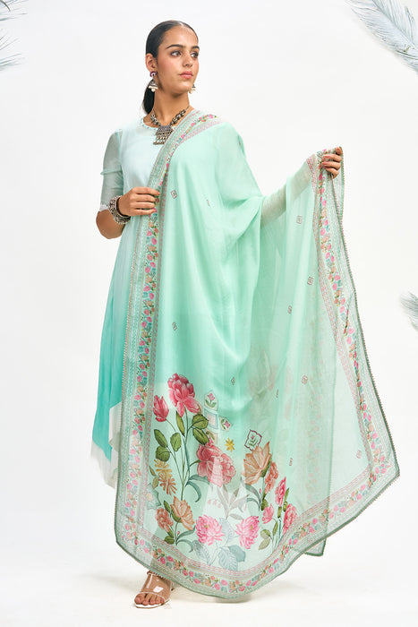 Turquoise Ombre Kurta Set