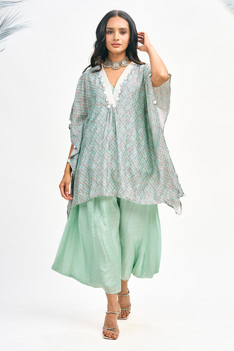 Turquoise Digital Printed Kaftaan Co-ord Set