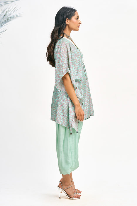 Turquoise Digital Printed Kaftaan Co-ord Set