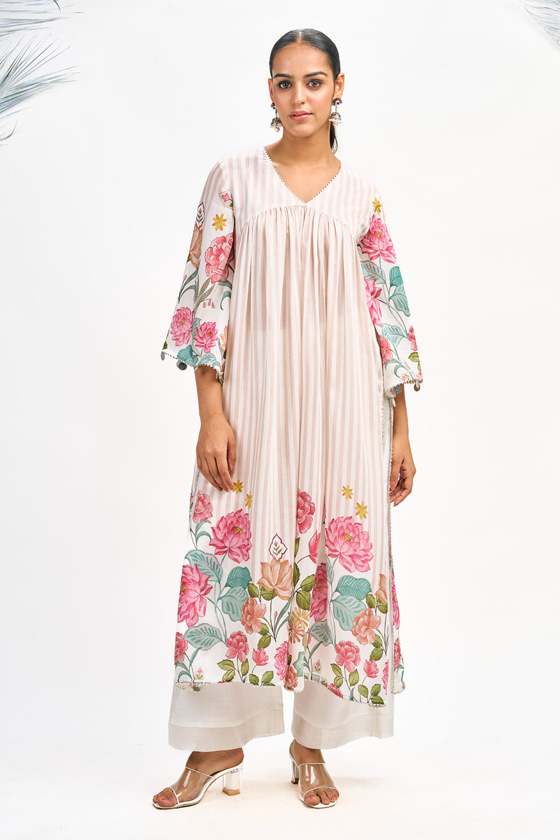 White Pink Digital Printed Kurta Set