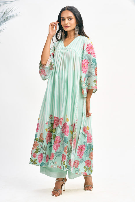 Turquoise Digital Printed Kurta Set