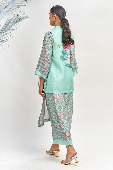 Turquoise  Digital Printed Jacket with Kurta Set