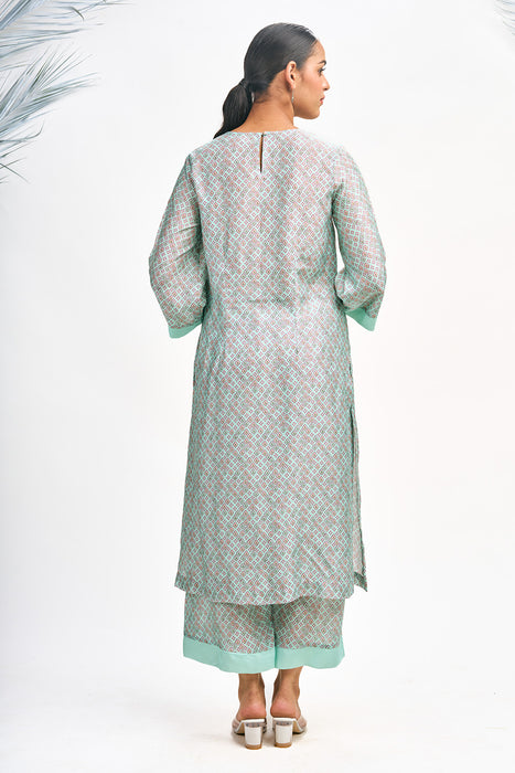 Turquoise  Digital Printed Jacket with Kurta Set