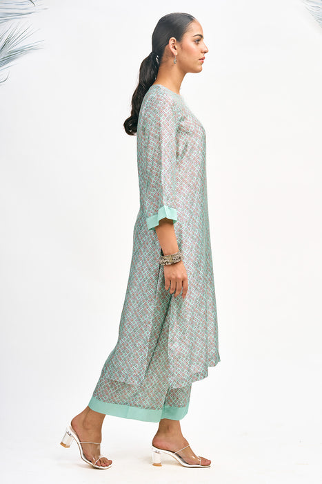 Turquoise  Digital Printed Jacket with Kurta Set