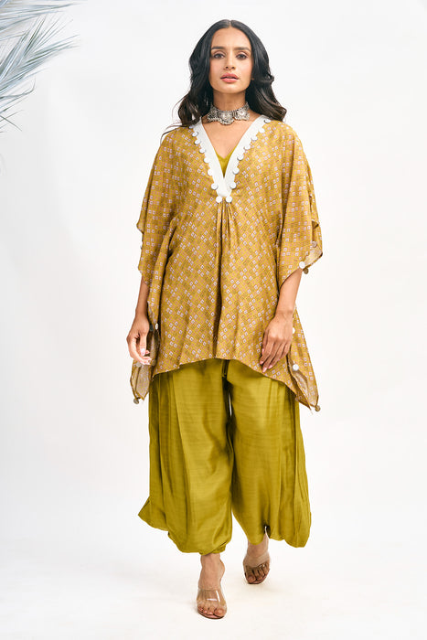 Mustard Green Digital Printed Kaftaan Co-ord Set