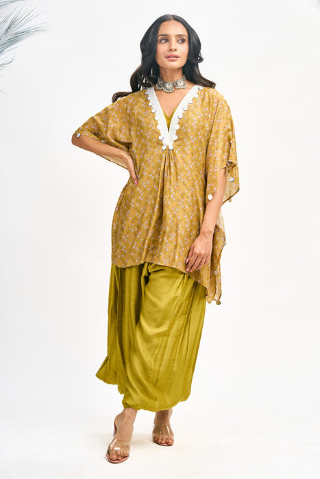 Mustard Green Digital Printed Kaftaan Co-ord Set