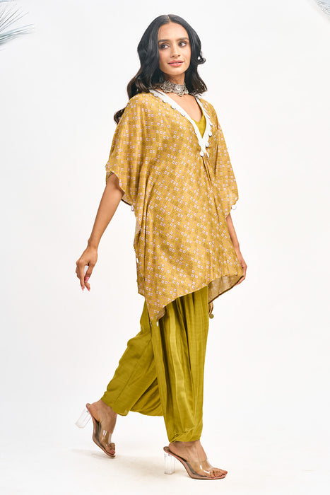 Mustard Green Digital Printed Kaftaan Co-ord Set