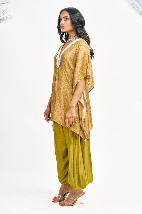 Mustard Green Digital Printed Kaftaan Co-ord Set