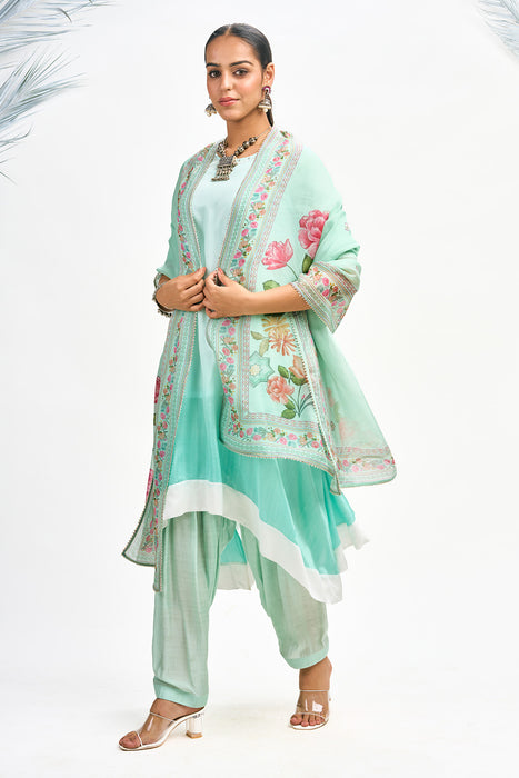 Turquoise Ombre Kurta Set